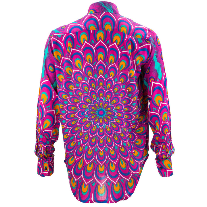 Regular Fit Long Sleeve Shirt - Peacock Mandala - Pink Blue