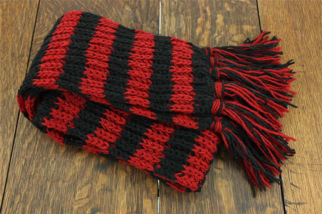 Hand Knitted Wool Scarf - Stripe Red Black