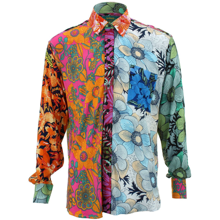 Regular Fit Long Sleeve Shirt - Random Mixed Panel - Neon Floral