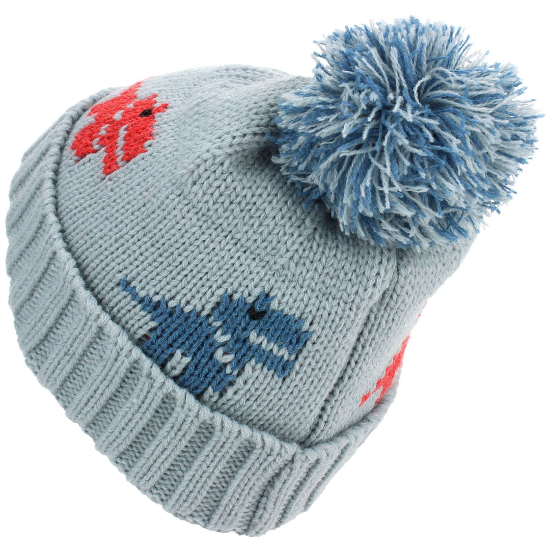 Kids dinosaur Bobble Beanie Hat - Grey