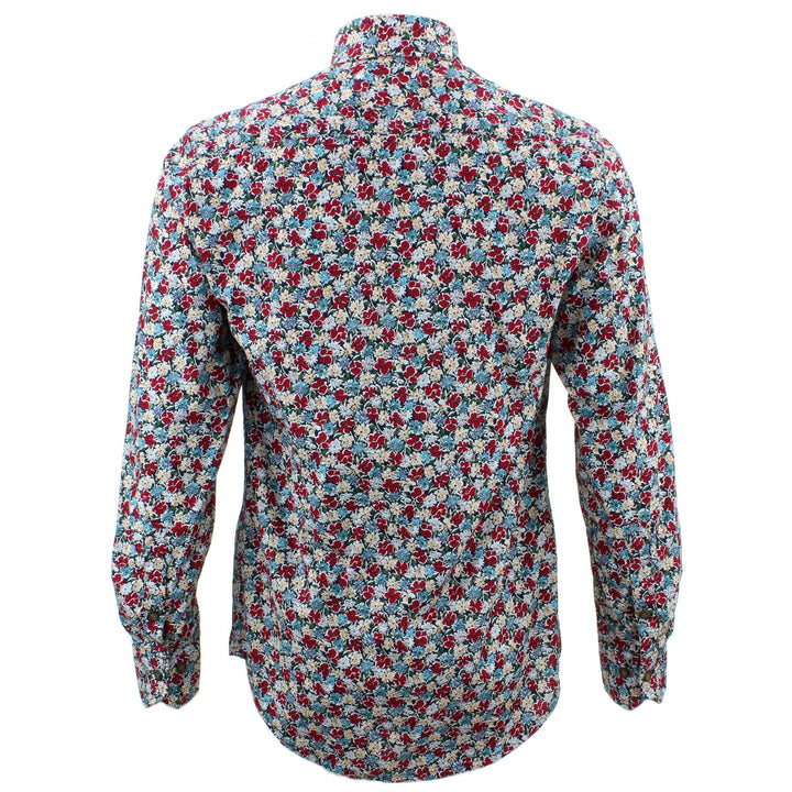 Tailored Fit Long Sleeve Shirt - Small Red & Blue Floral Print