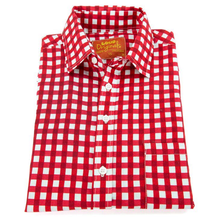 Regular Fit Short Sleeve Shirt - Gingham Check - Red