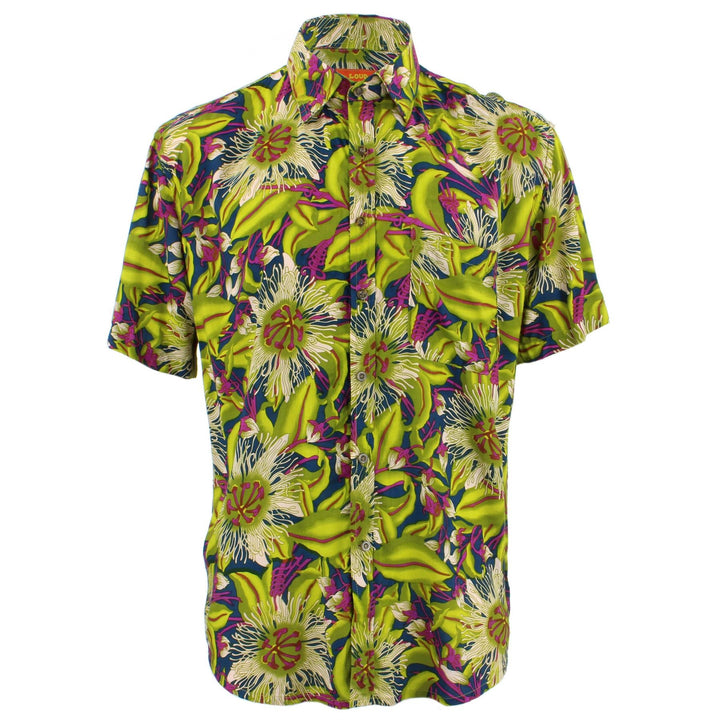 Tailored Fit Short Sleeve Shirt - Green & Purple Floral