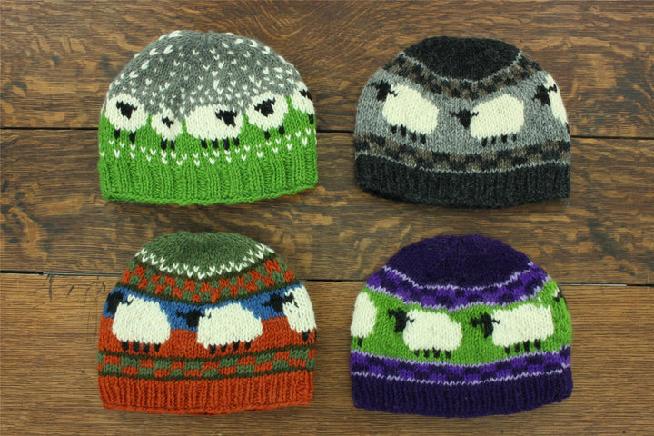 Hand Knitted Wool Beanie Hat - Sheep Green