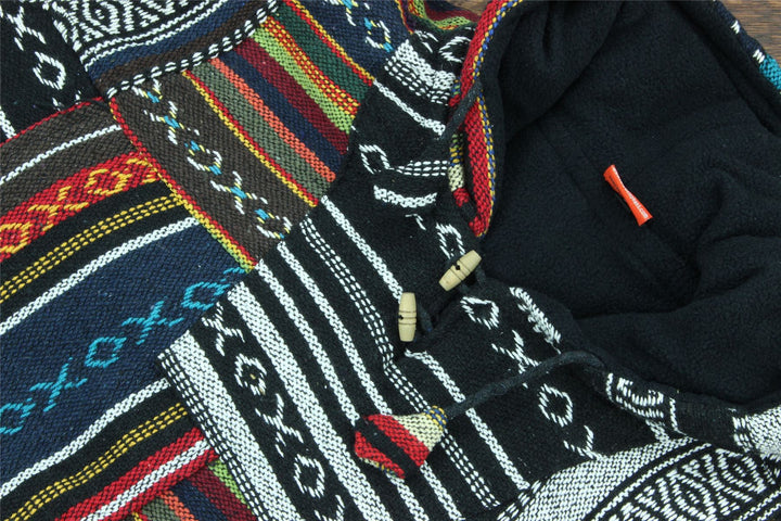 Woven Gheri Cotton Baja Hoodie - Patchwork