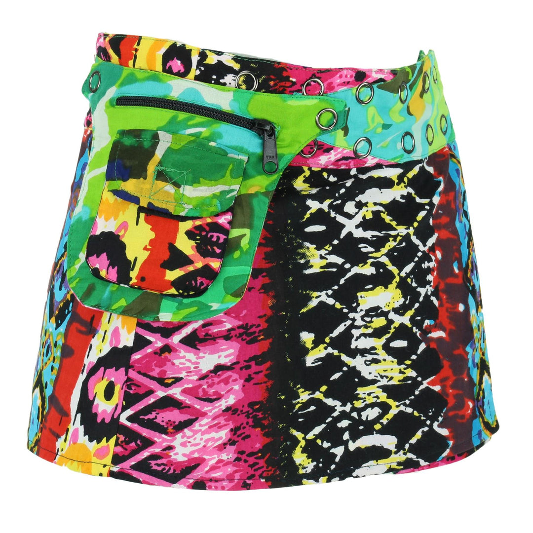 Reversible Popper Wrap Children's Size Mini Skirt - Psychedelic Snakeskin / Camo Leaf