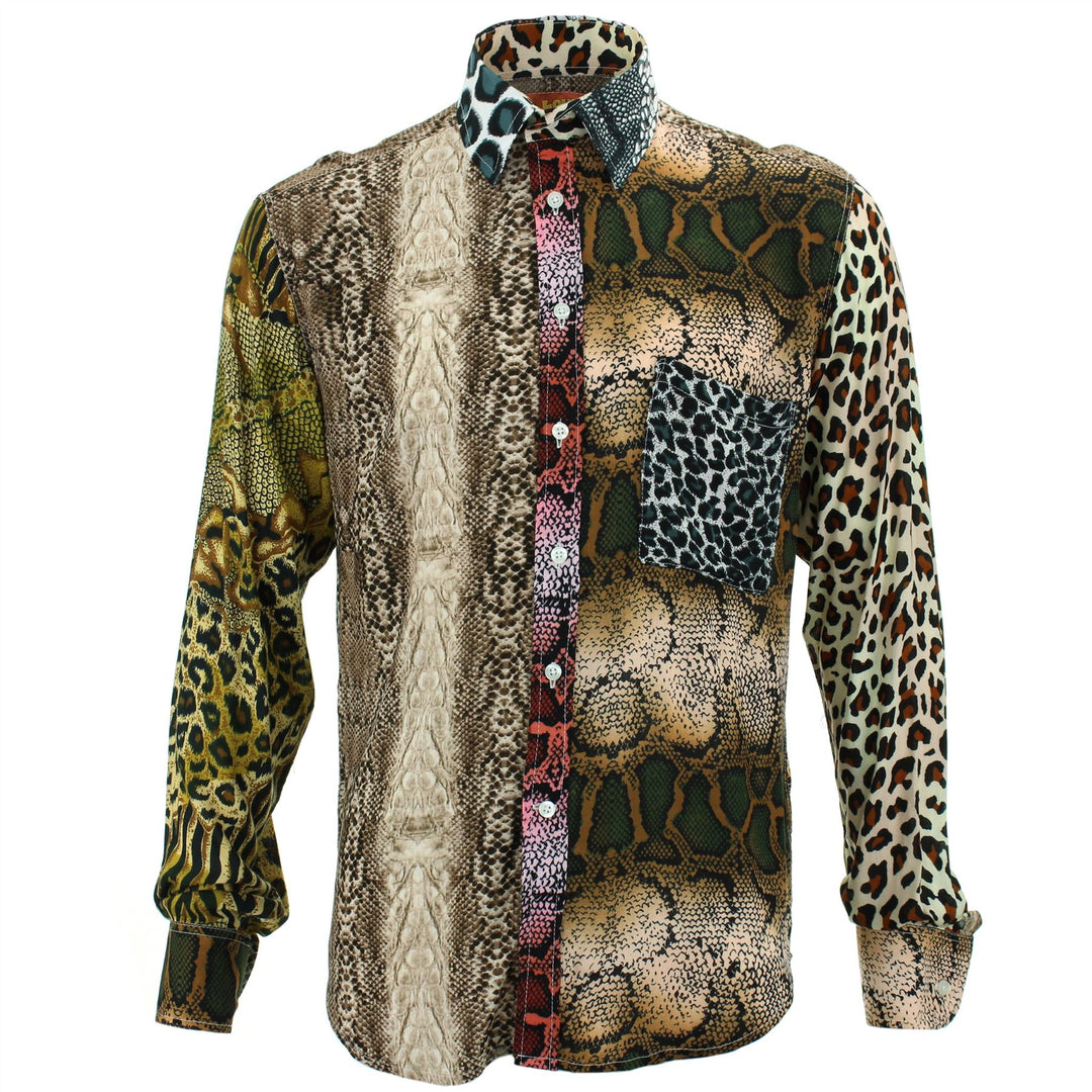 Regular Fit Long Sleeve Shirt - Random Mixed Panel - Animal Print