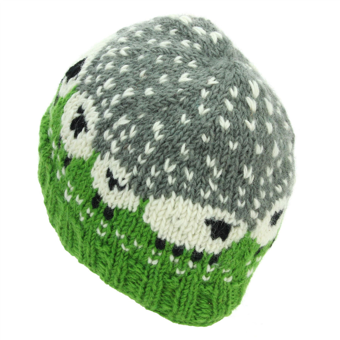 Hand Knitted Wool Beanie Hat - Sheep Green