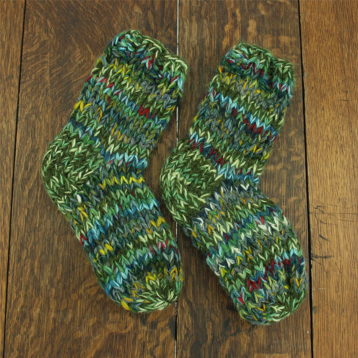 Hand Knitted Wool Ankle Socks - SD Green Mix