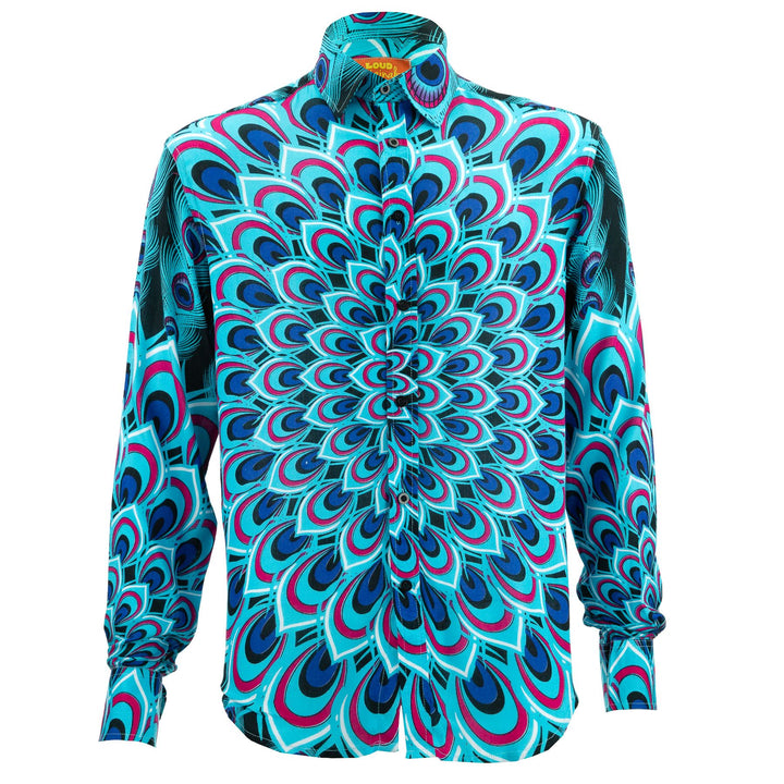 Regular Fit Long Sleeve Shirt - Peacock Mandala - Blue