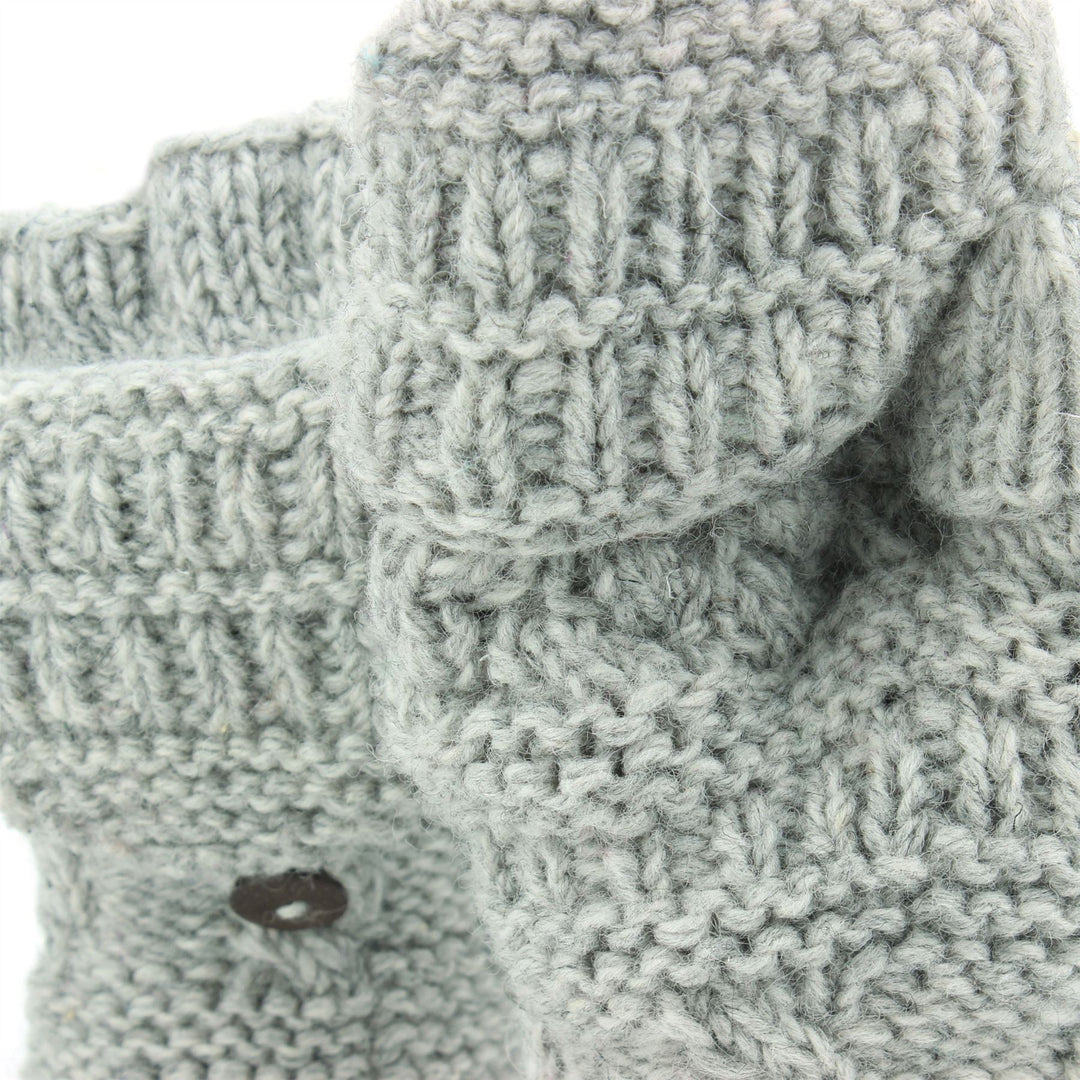 Chunky Wool Fingerless Shooter Gloves - Mixed Knits - Light Grey