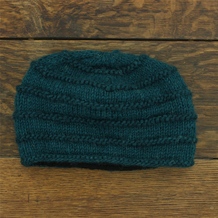 Hand Knitted Wool Beanie Hat - Plain Teal