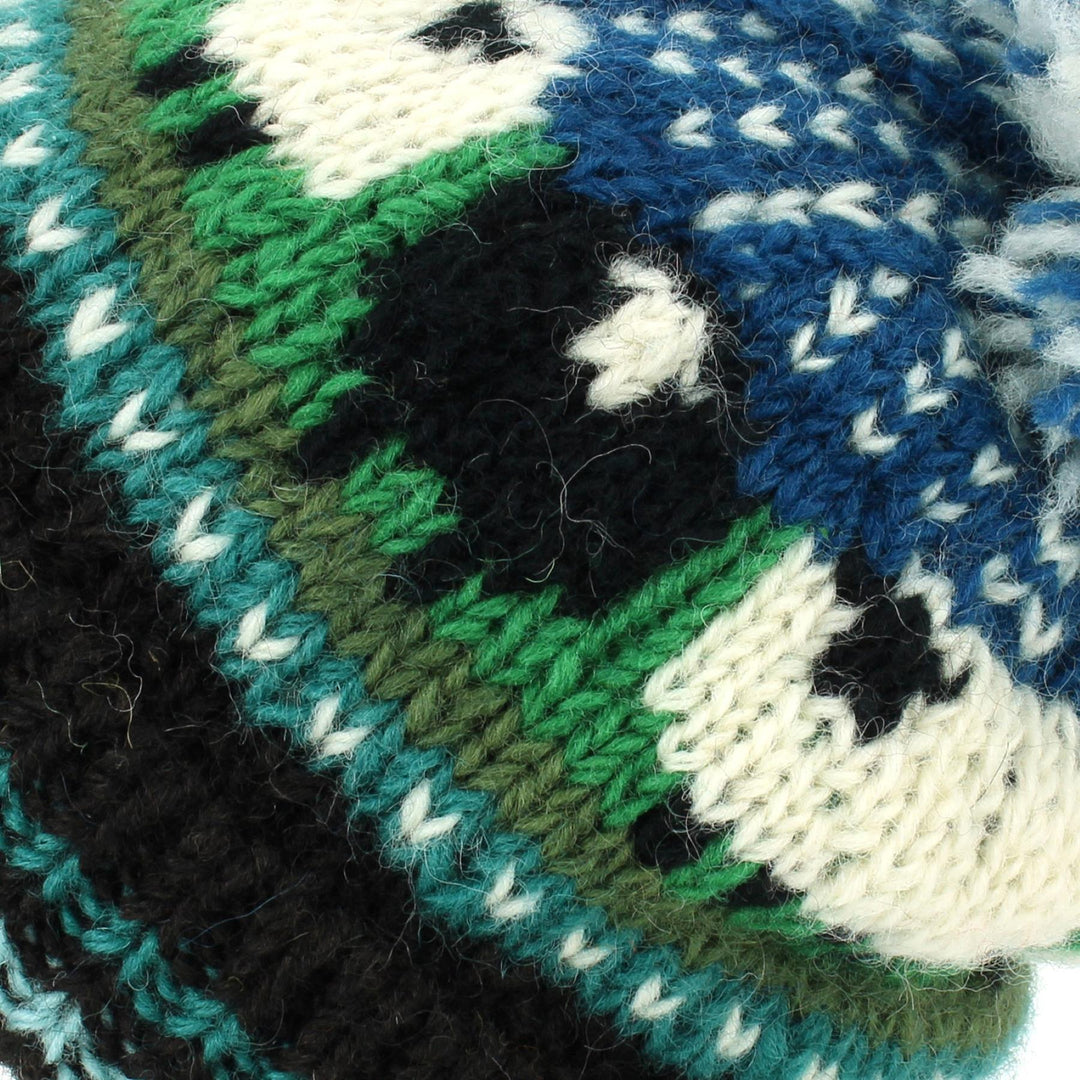 Wool Knit Bobble Beanie Hat - Sheep - Teal