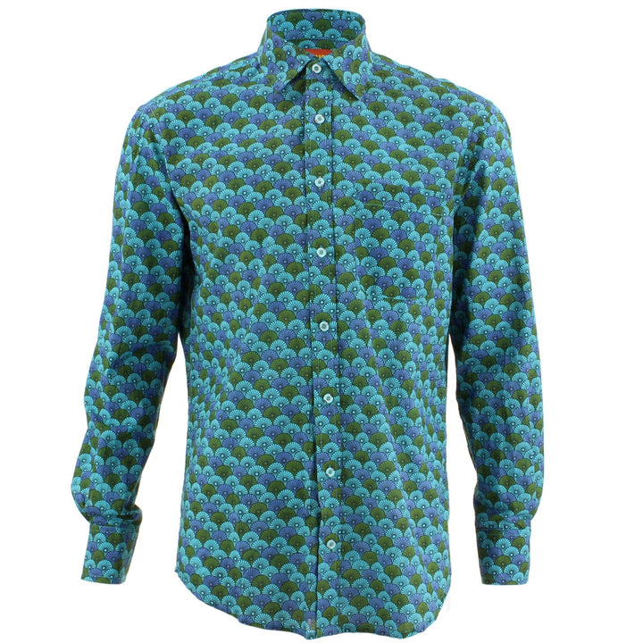 Regular Fit Long Sleeve Shirt - Blue & Green Umbrellas