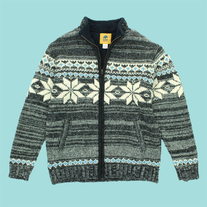 Hand Knitted Wool Jacket Cardigan - Fairisle Grey