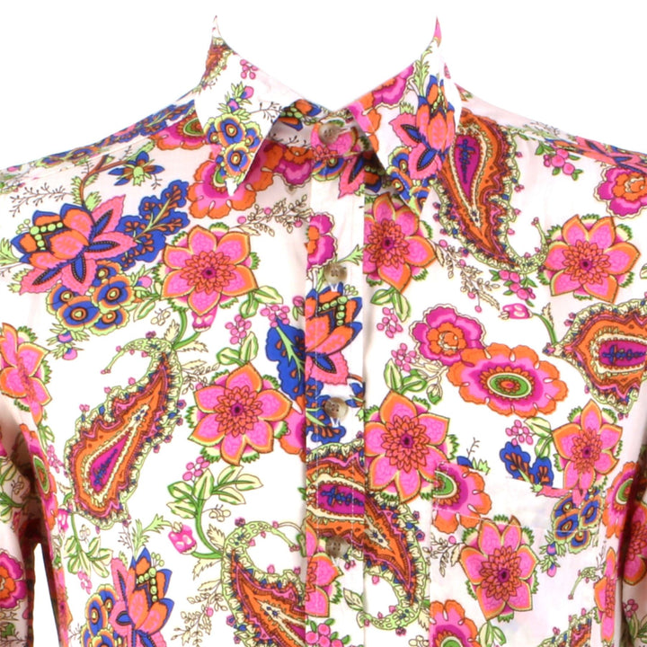 Regular Fit Short Sleeve Shirt - Pink & Blue Floral Paisley