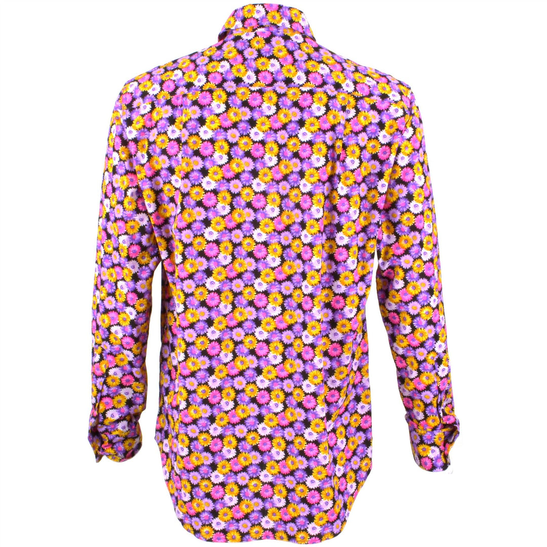 Regular Fit Long Sleeve Shirt - Pink & Yellow Floral on Black