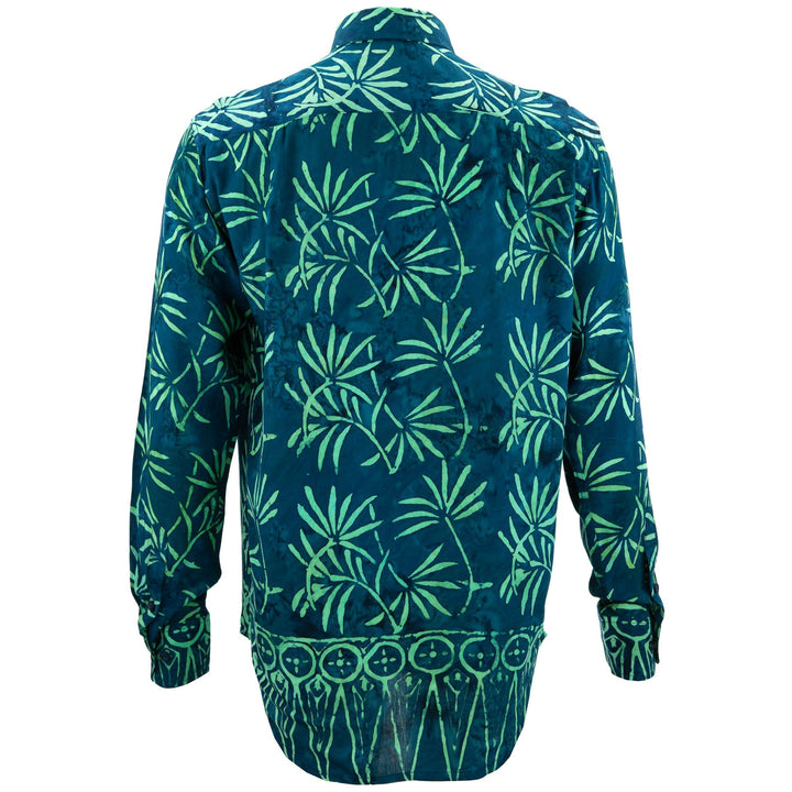 Regular Fit Long Sleeve Shirt - Tropical Leaf - Petrol