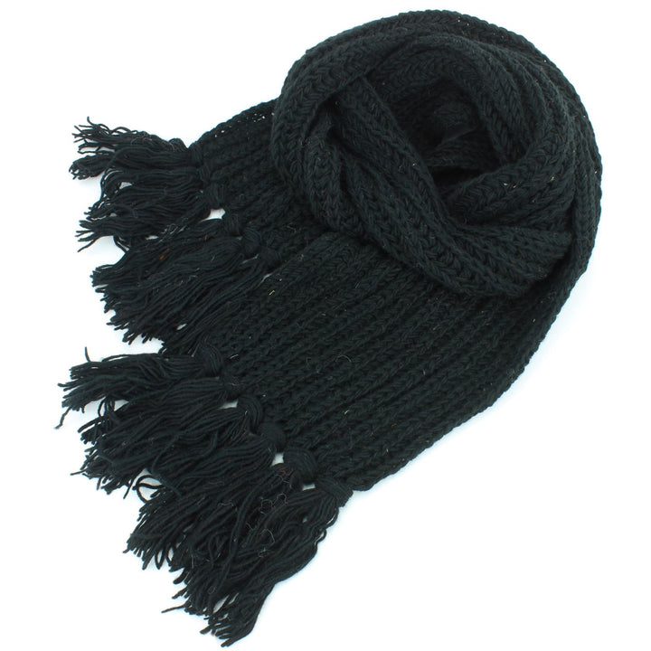 Chunky Wool Knit Scarf - Plain - Black