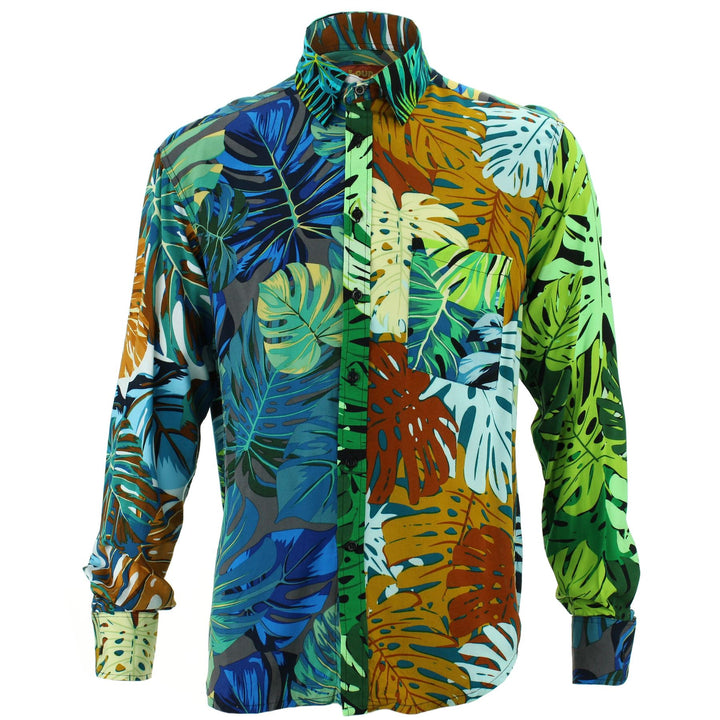 Regular Fit Long Sleeve Shirt - Random Mixed Panel - Monstera