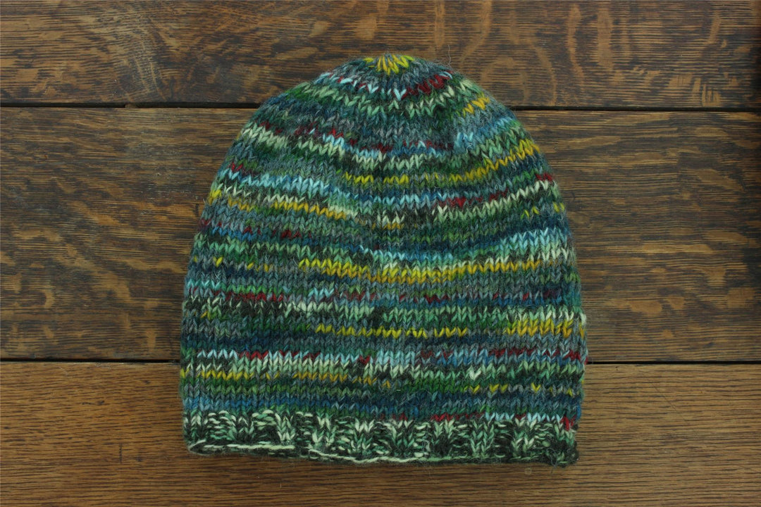 Hand Knitted Baggy Slouch Beanie Hat - SD Green Mix