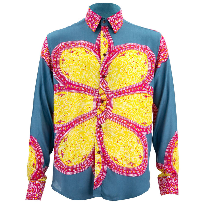 Regular Fit Long Sleeve Shirt - Flower Mandala - Blue