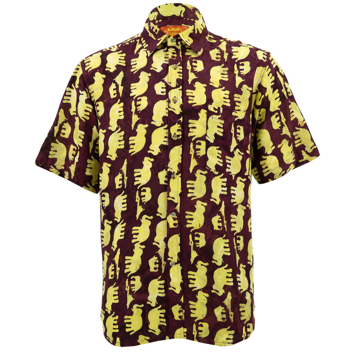 Regular Fit Short Sleeve Shirt - Herd of Elephants - Maroon