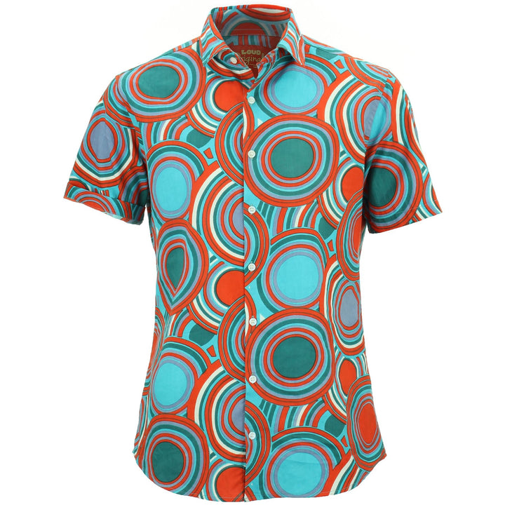 Tailored Fit Short Sleeve Shirt - Retro Circle Red Teal