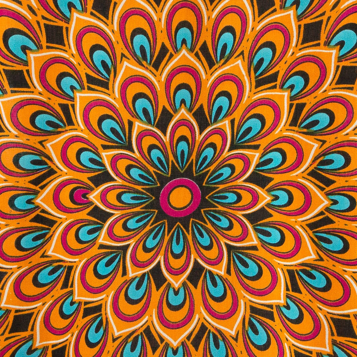 Regular Fit Long Sleeve Shirt - Peacock Mandala - Orange Blue