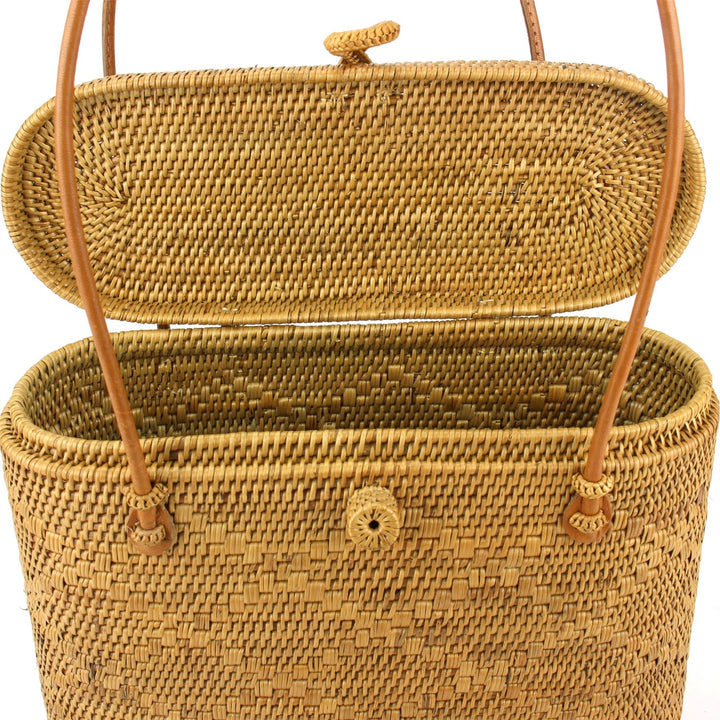 Loud Elephant Handwoven Flat Top Rattan Bag - Cross Loop