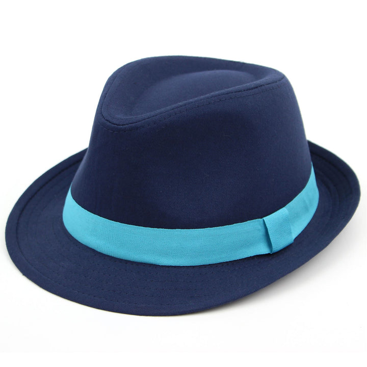 Cotton trilby hat with contrast band - Blue