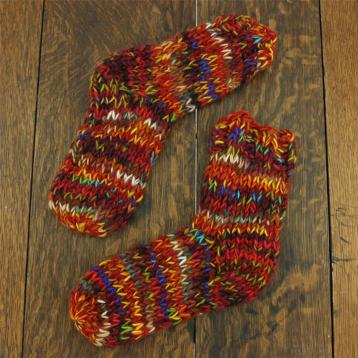 Hand Knitted Wool Ankle Socks - SD Red Mix