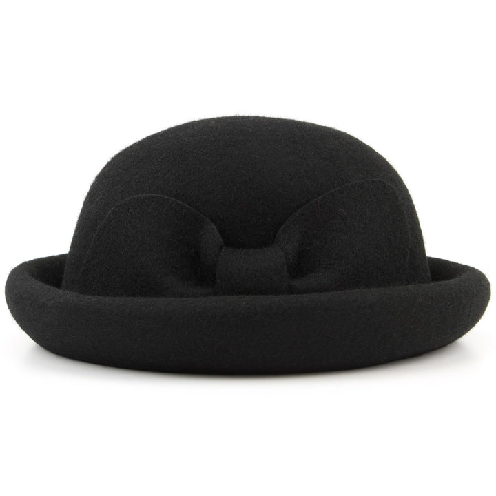 Wool felt rolled brim bowler hat with large bow - Black