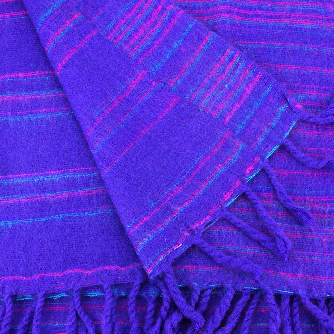 Vegan Wool Shawl Blanket - Stripe - Bright Purple