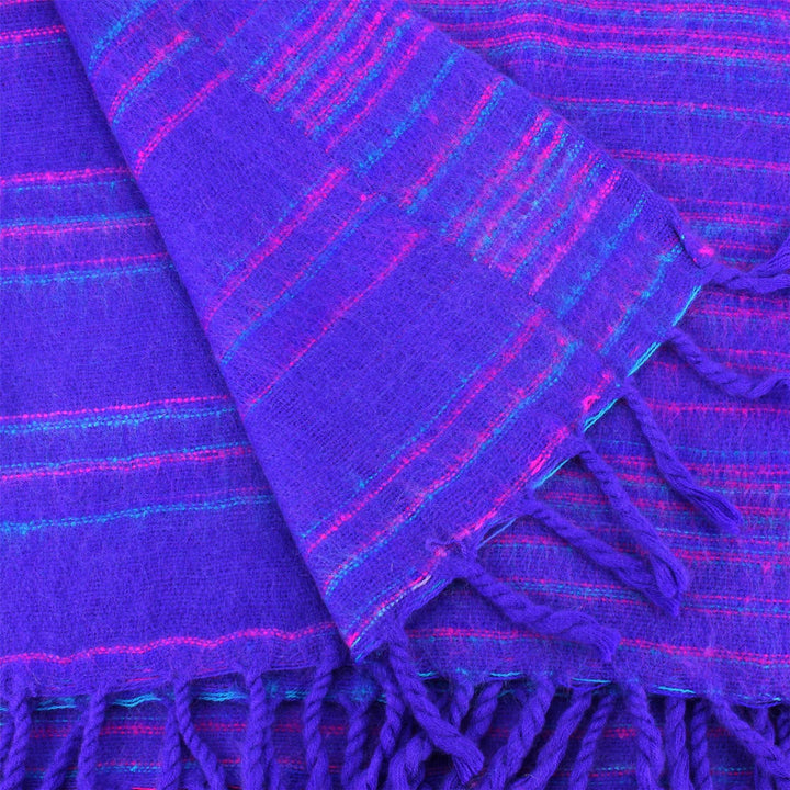 Vegan Wool Shawl Blanket - Stripe - Bright Purple