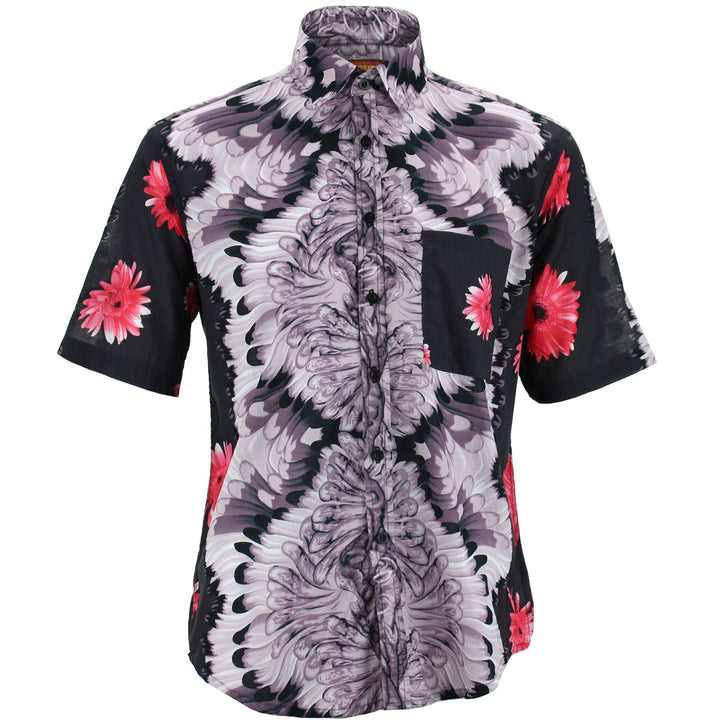 Regular Fit Short Sleeve Shirt - Random Mixed Panel - Flowers & Feathers