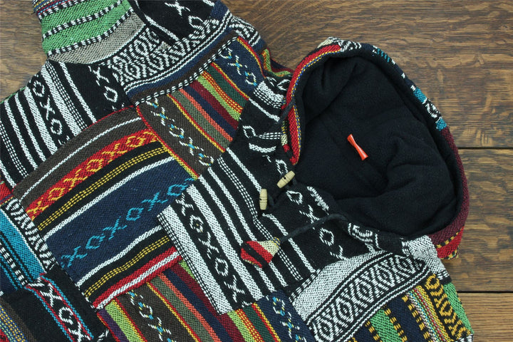 Woven Gheri Cotton Baja Hoodie - Patchwork