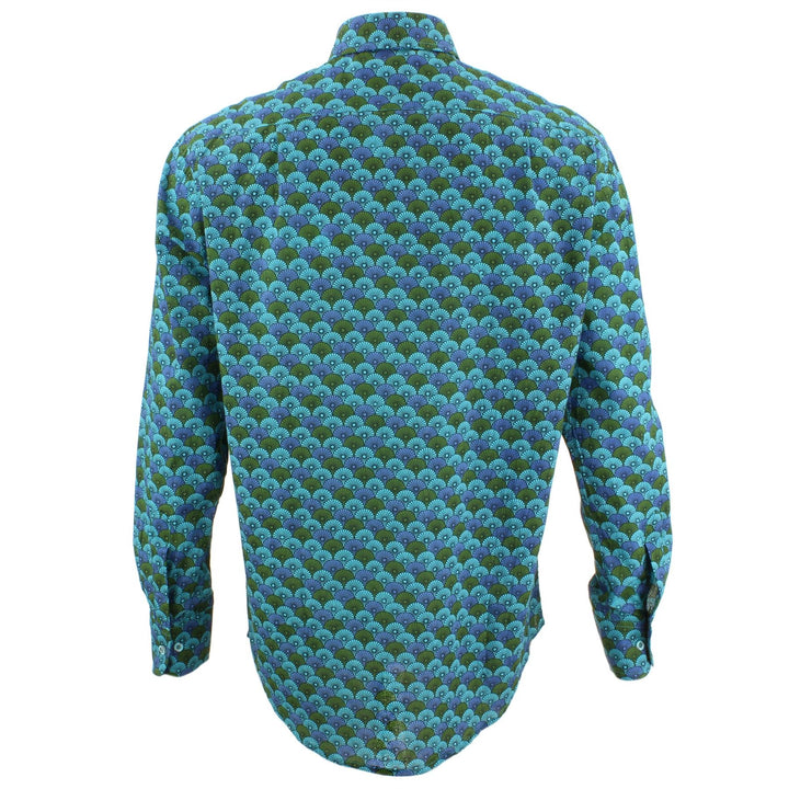 Regular Fit Long Sleeve Shirt - Blue & Green Umbrellas