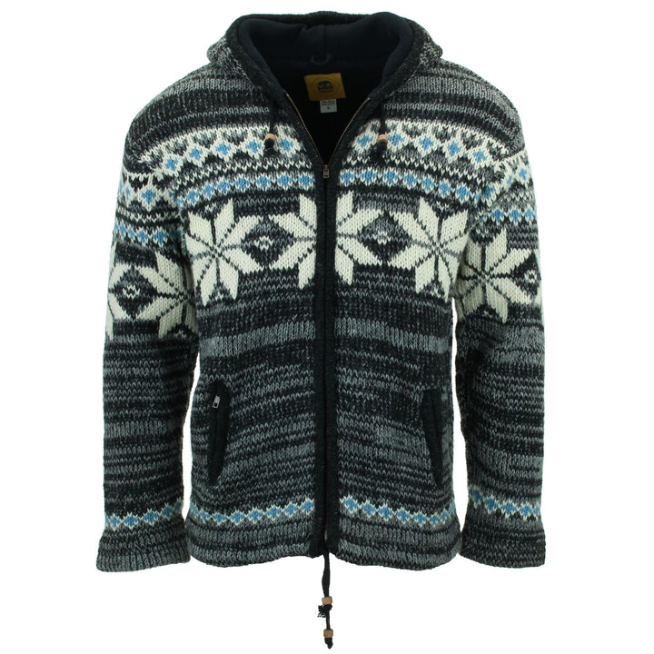 Hand Knitted Wool Hooded Jacket Cardigan - Fairisle Grey