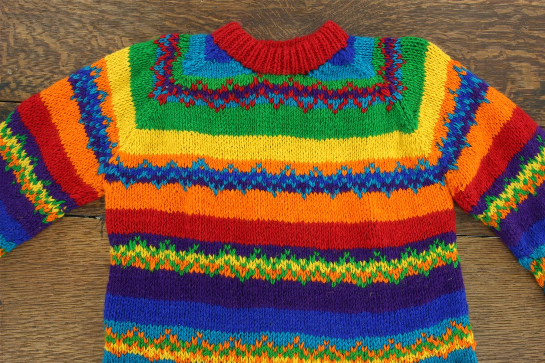 Hand Knitted Wool Jumper Stripe Rainbow Zig Zag LoudElephant