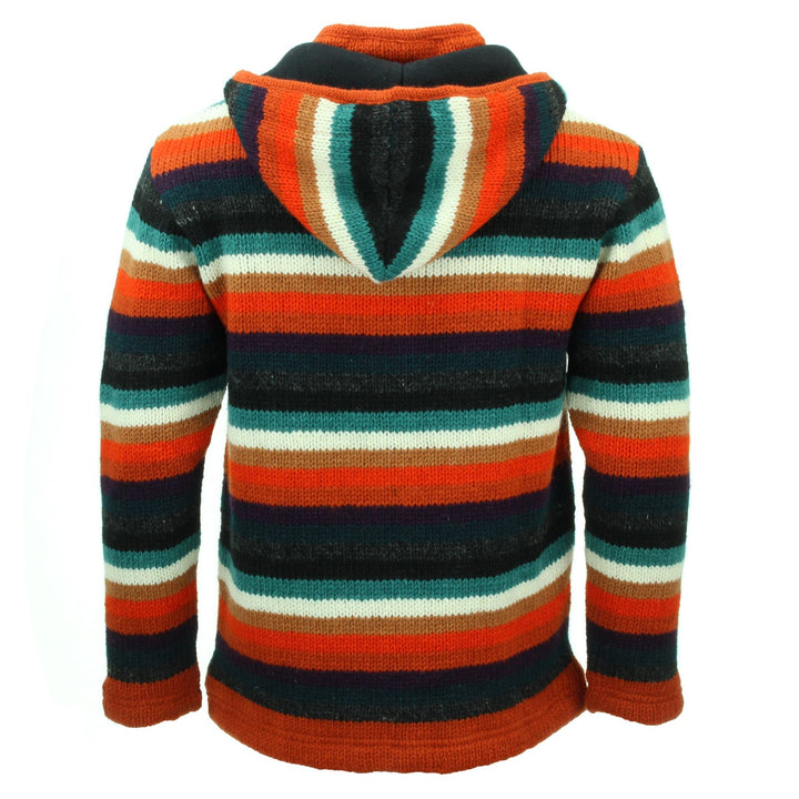 Hand Knitted Wool Hooded Jacket Cardigan - Stripe Anu