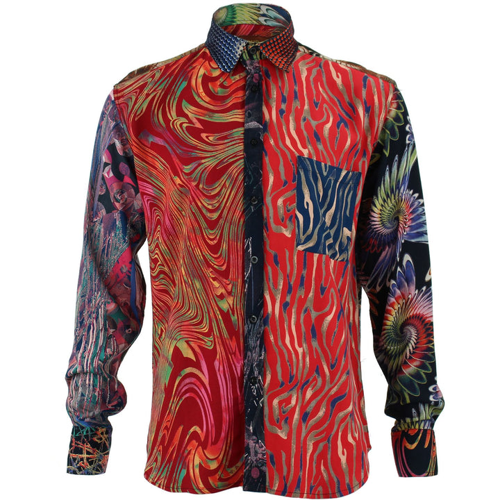 Regular Fit Long Sleeve Shirt - Random Mixed Panel - Abstract