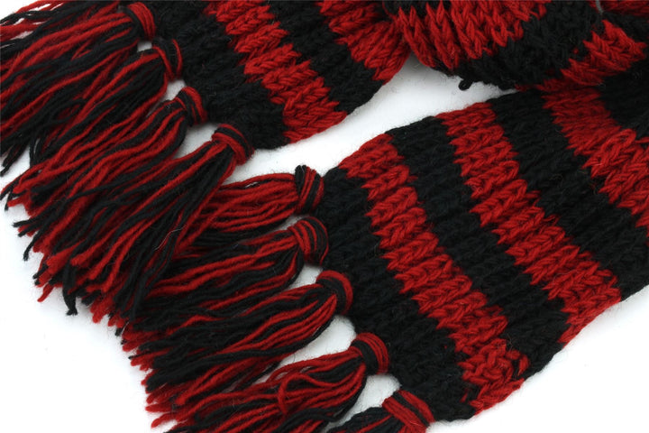 Hand Knitted Wool Scarf - Stripe Red Black