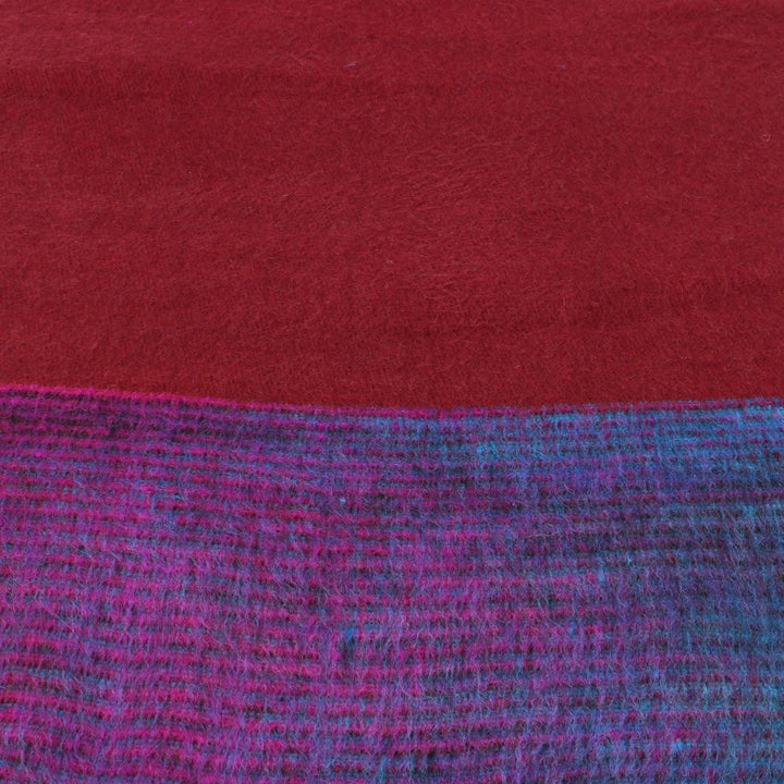 Tibetan Wool Blend Shawl Blanket - Red with Purple Reverse