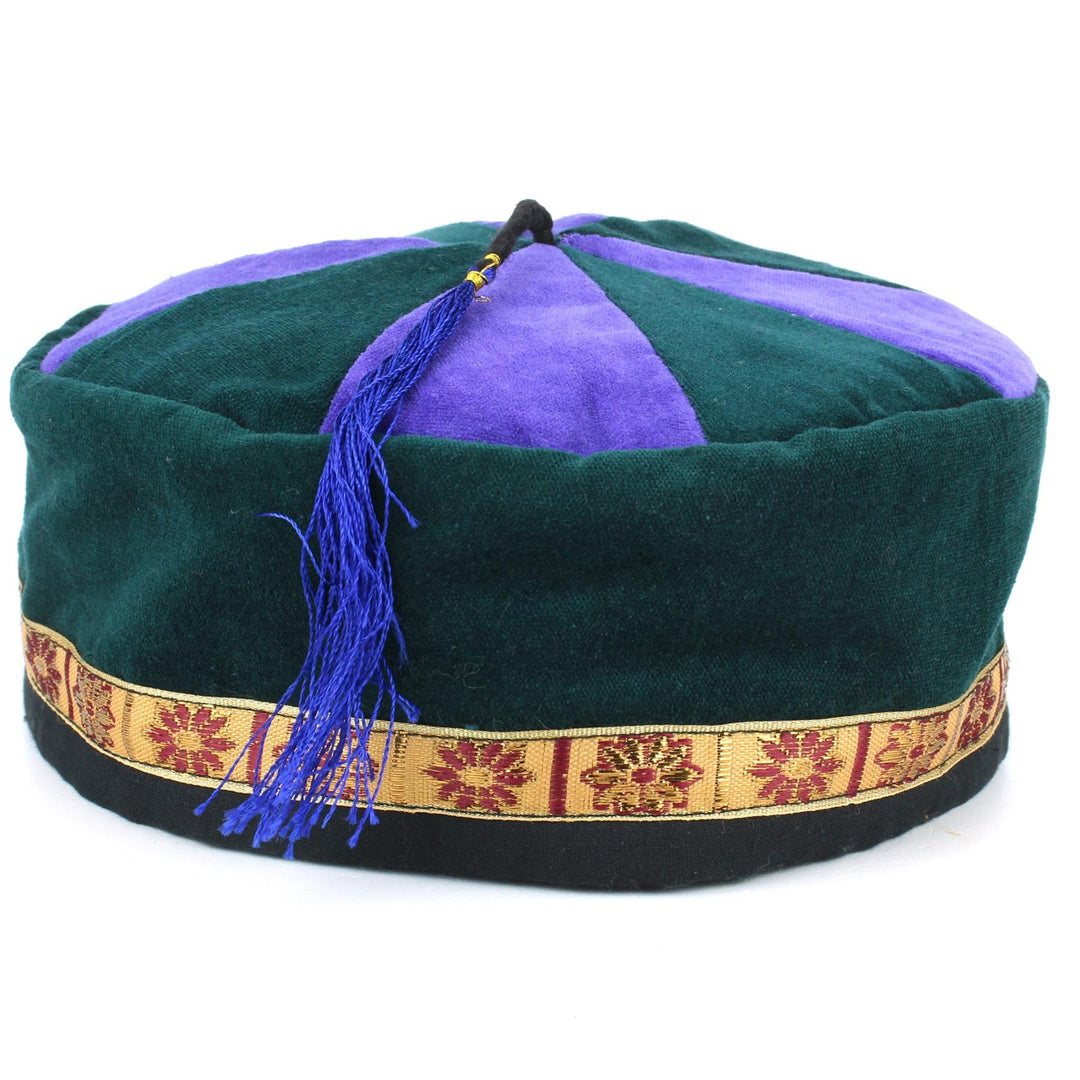 Nepalese Velvet Smoking Hat - Green Purple