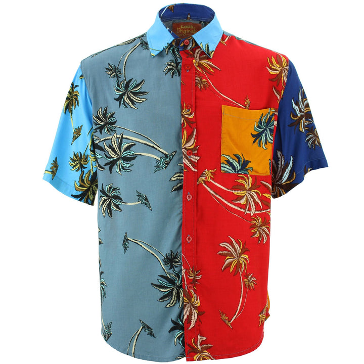 Regular Fit Short Sleeve Shirt - Random Mixed Panel - Palm Trees