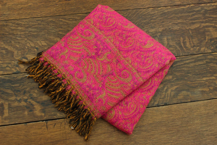 Acrylic Wool Shawl Blanket - Paisley - Pink