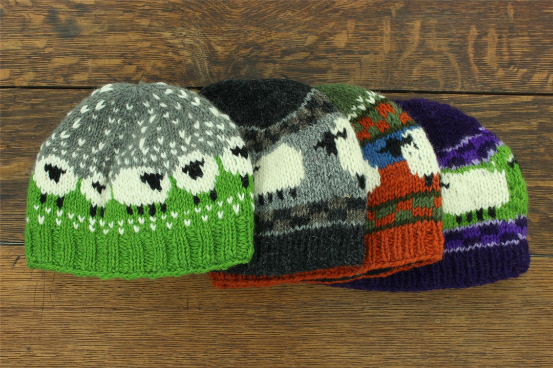 Hand Knitted Wool Beanie Hat - Sheep Green