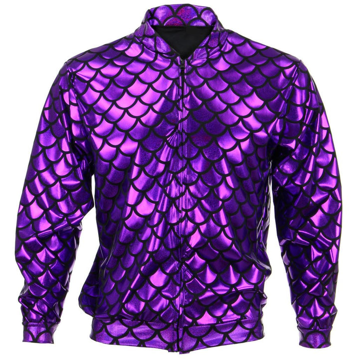 Unisex Shiny Bomber Jacket - Fish Scale Purple