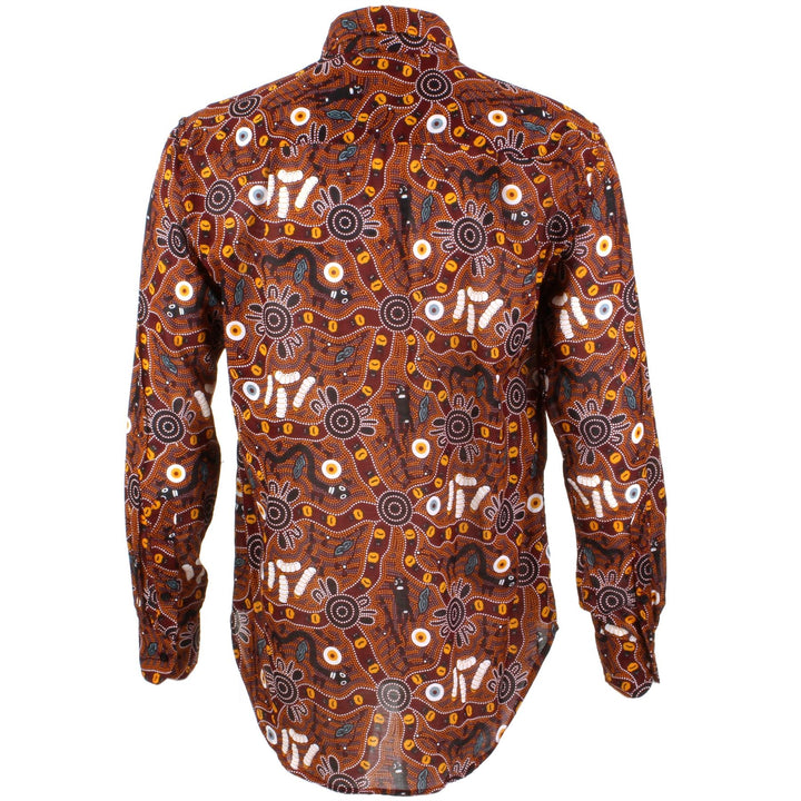 Regular Fit Long Sleeve Shirt - Red & Brown Abstract Australian